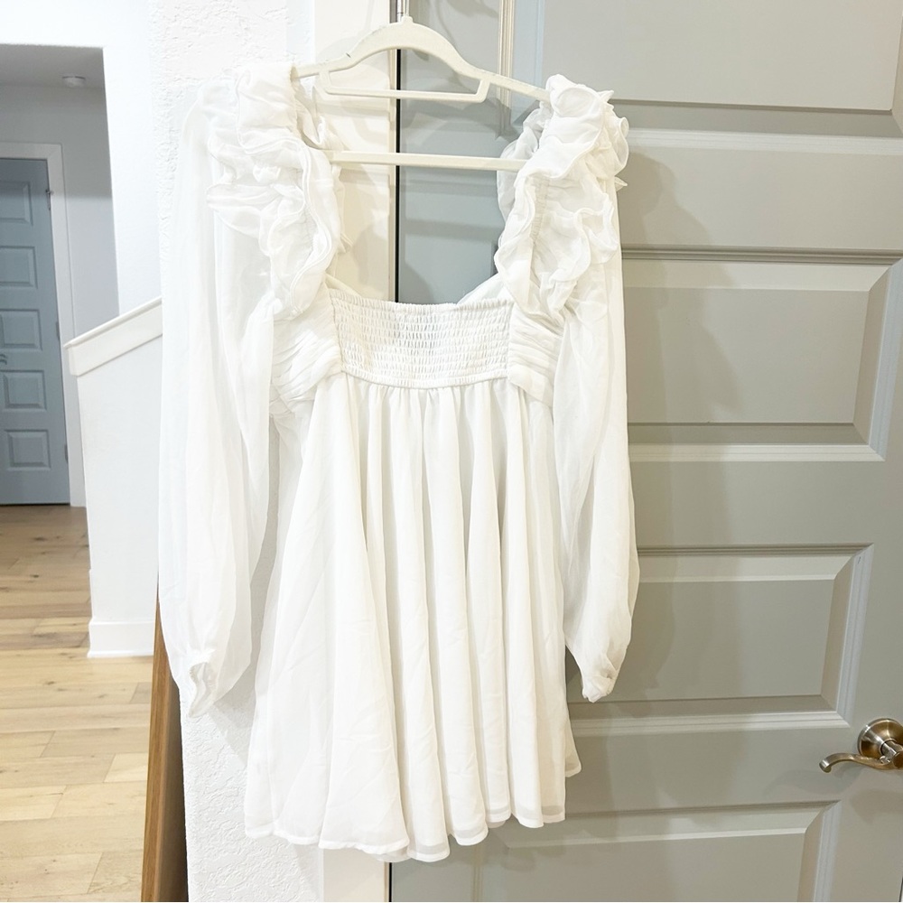New Anthropologie BHLDN Brigitta Long-Sleeve Sweetheart Chiffon Mini Dress - Picture 4 of 5